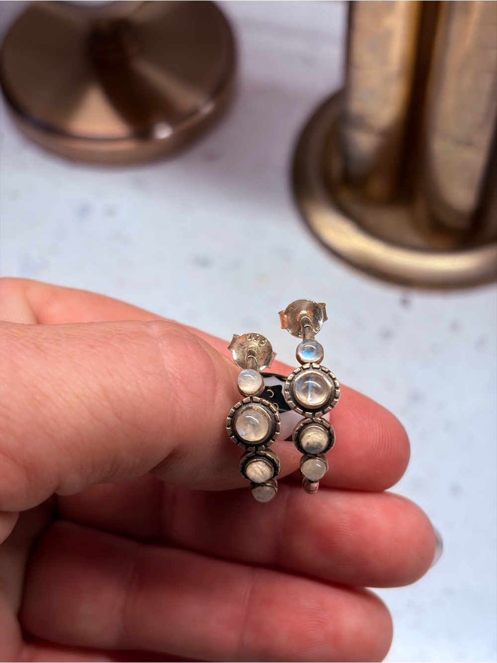 Sterling Silver Moonstone Drop Earrings - Silver